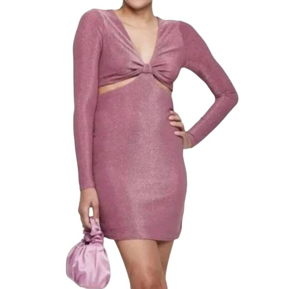 Wild Fable Long Sleeve Rose Pink Shimmer Cut Out Bodycon Dress Women's XL